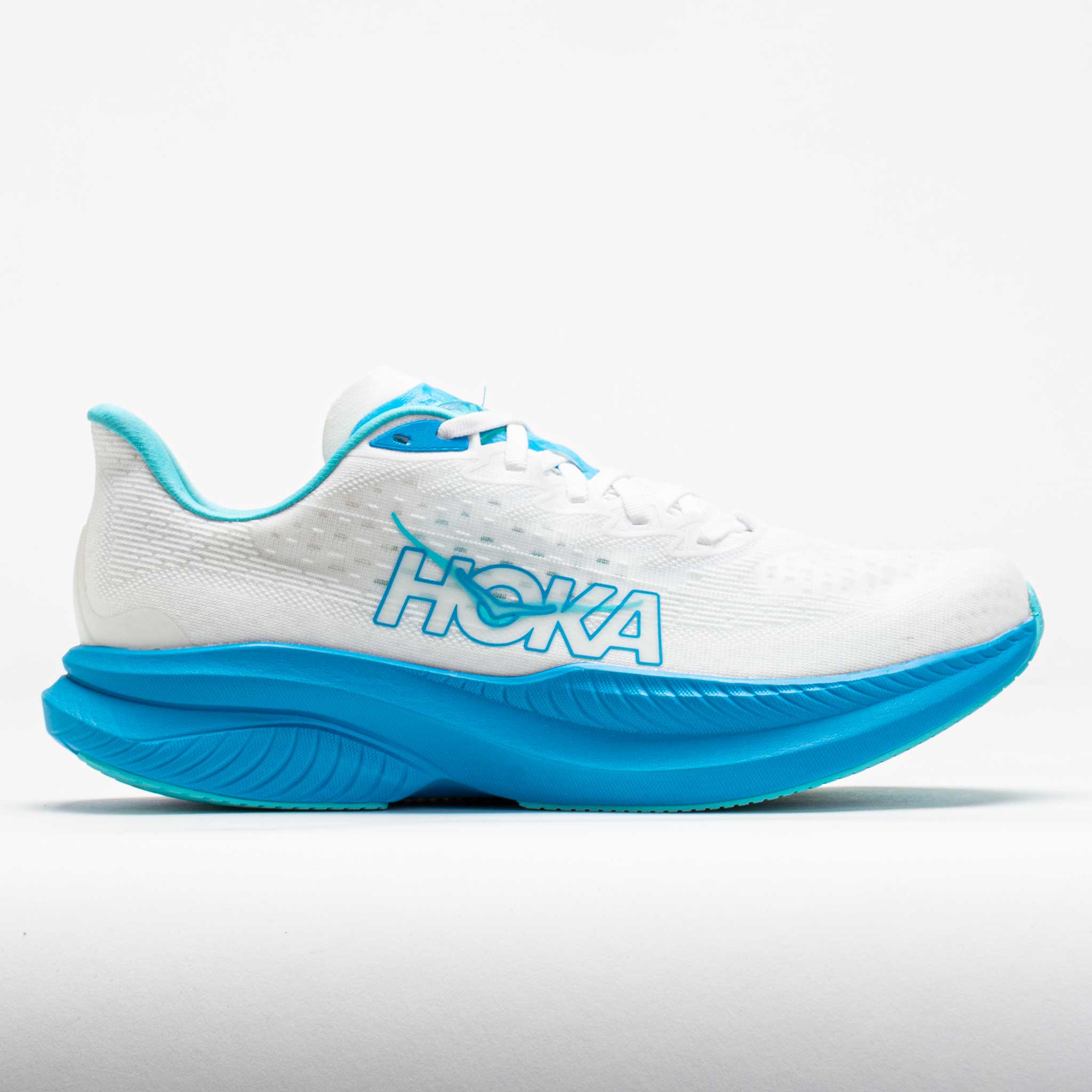 042183_3 HOKA Mach 6 Mens White/Skyward Blue - Image 1