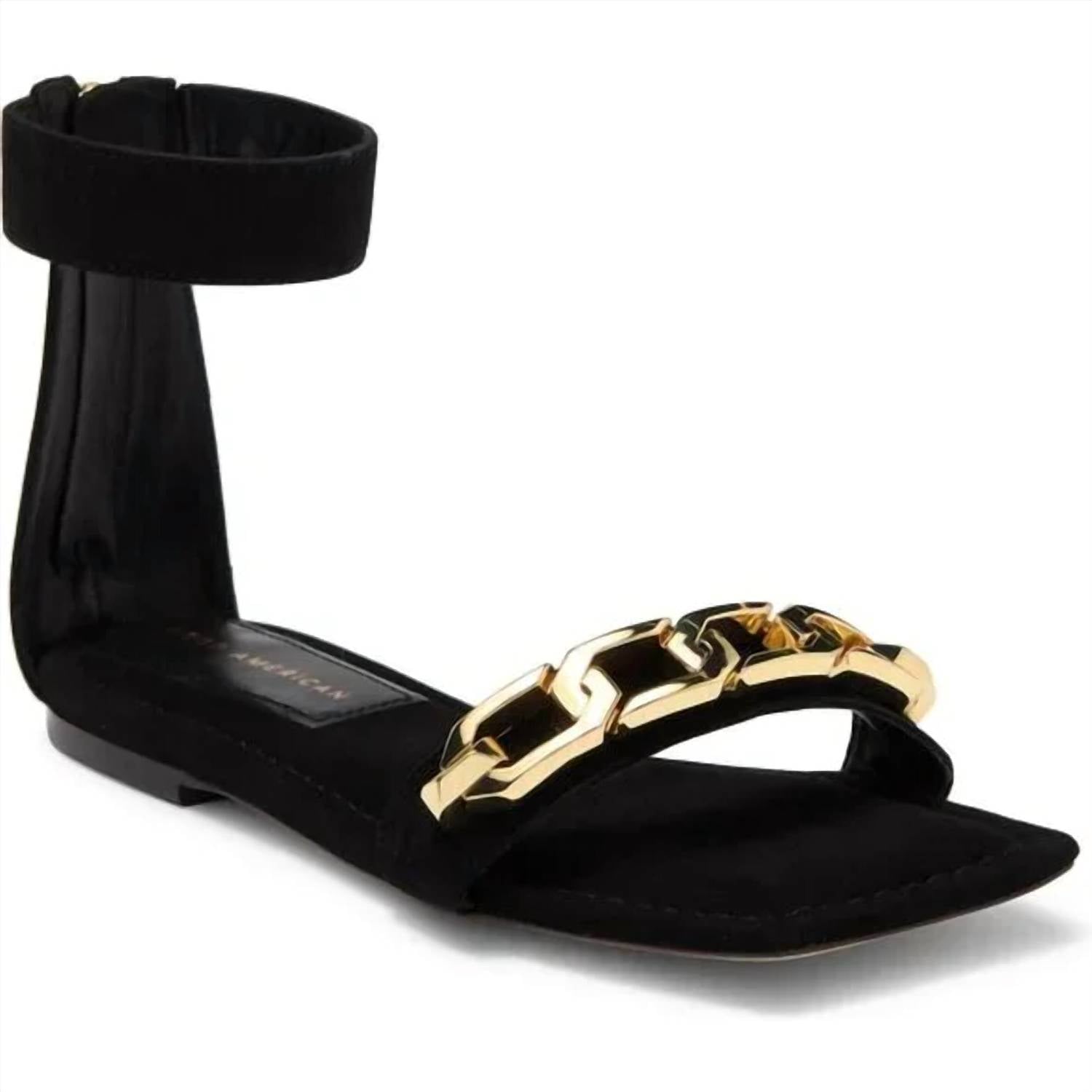 40b1c839-b918-4d03-8b3f-c194f972254a-upscale_15k-1500x1500-70 Good American - Women's Square Toe Ankle Strap Sandals With Gold Chain Detail - Image 1