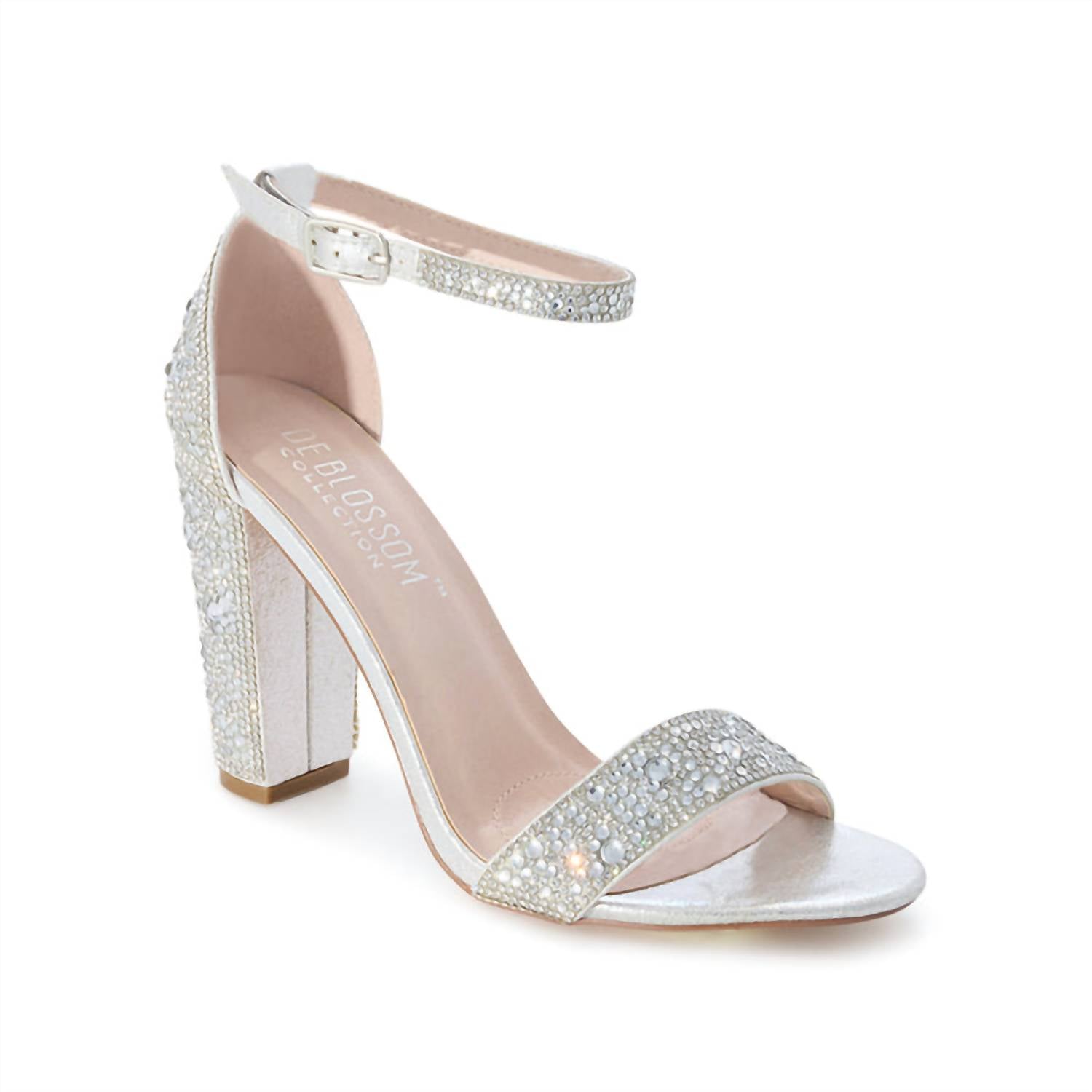 72f54132-545f-44b8-85b9-8bf985eea326-upscale_15k-1500x1500-70 De Blossom Collection - Celina-29a Silver Shimmer/rhinestone Ankle Strap Heel - Image 1