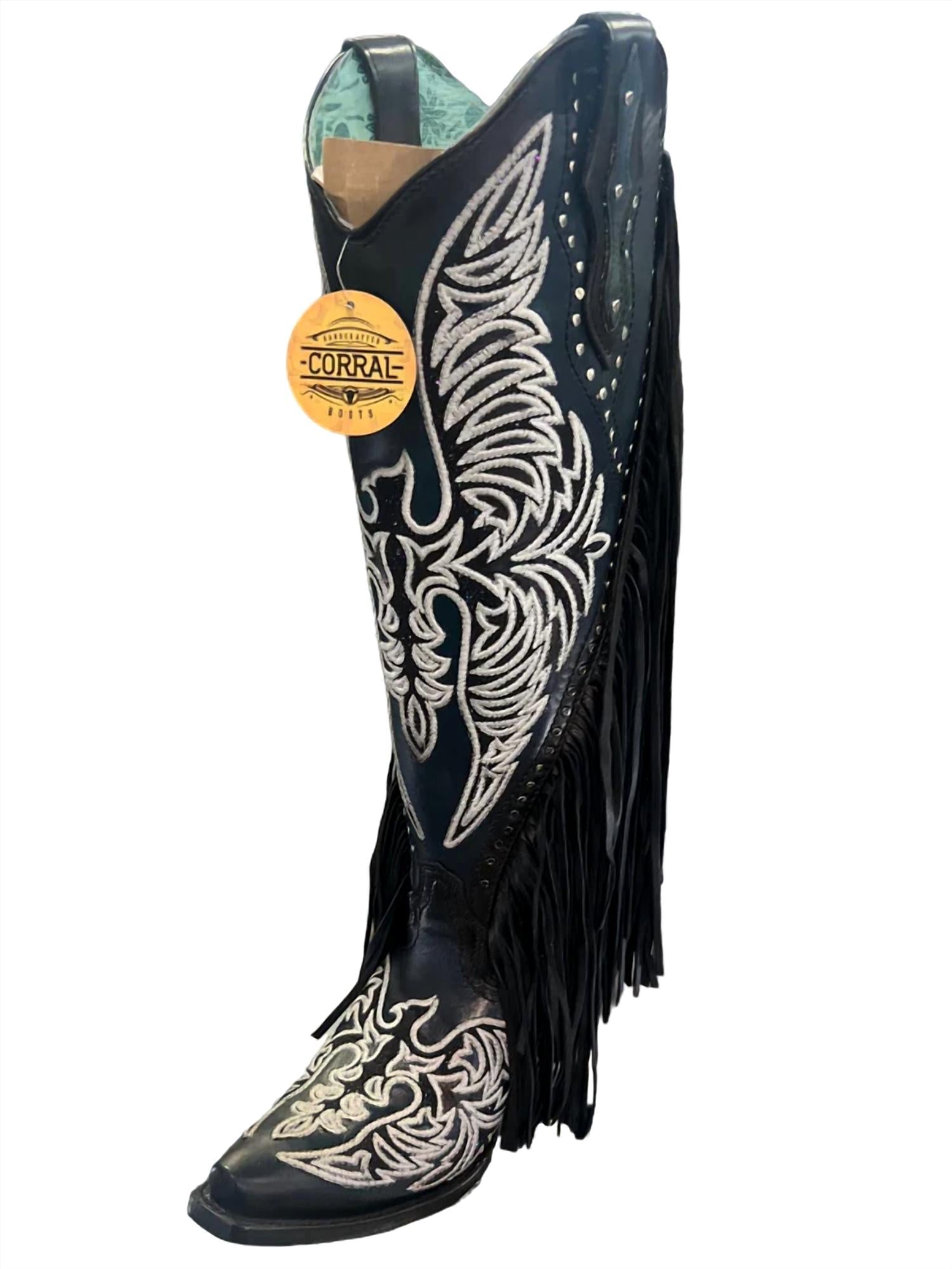 88bc3e56-540b-45b2-9b97-e26dbd9f11cb-upscale_15k-1500x1500-1 Corral - Women's Eagle Embroidery Studs Fringes Western Boot - Image 1