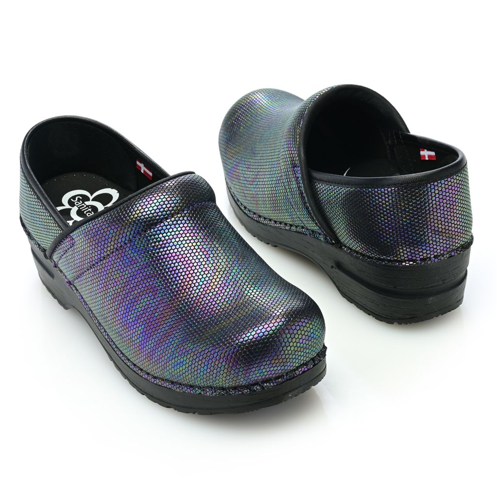 S473245-15640-13400 Sanita Avon Iridescent Embossed Leather Slip-on Clogs - Image 1