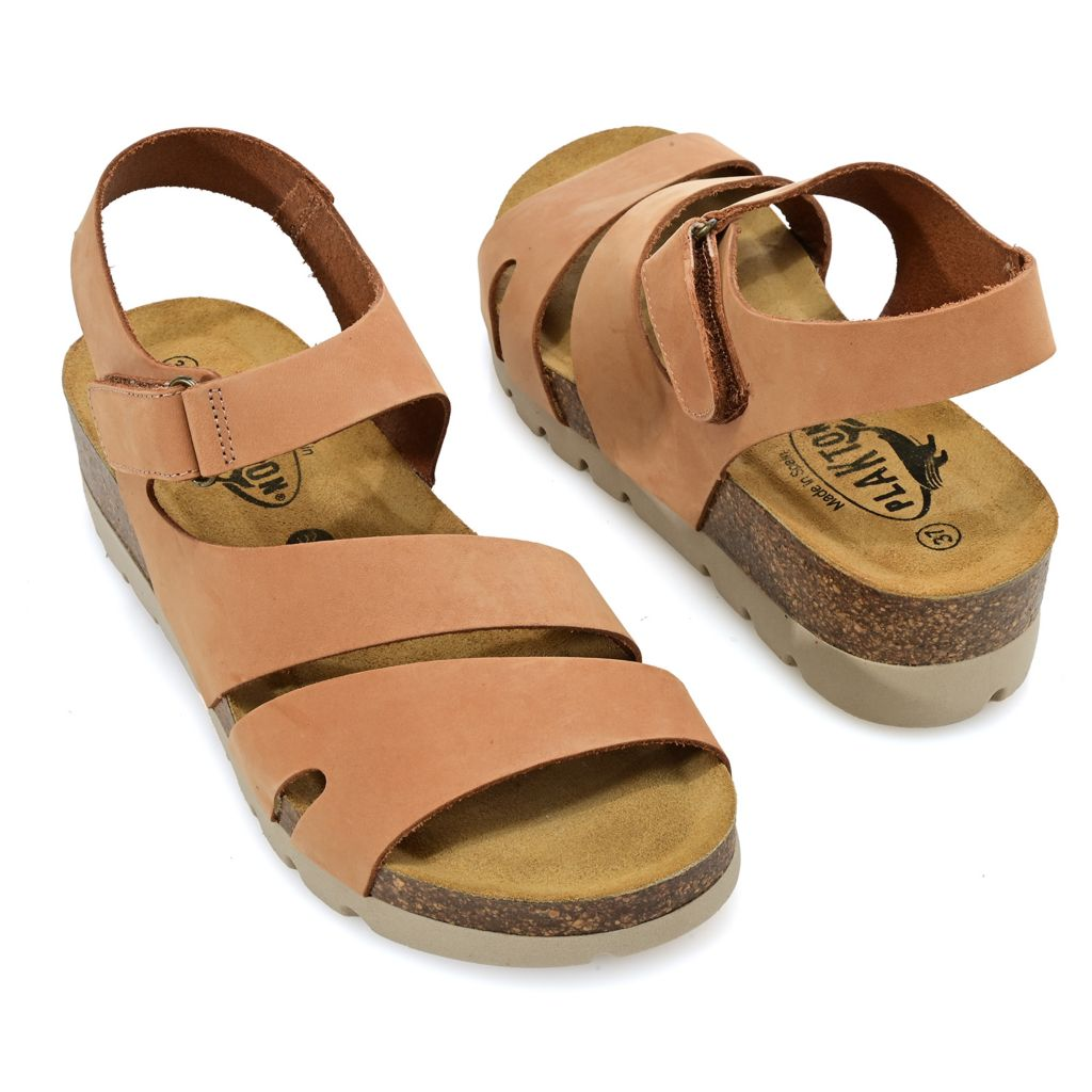 S474411-00026-13404 Plakton Comodoro Leather Wedge Sandals - Image 1