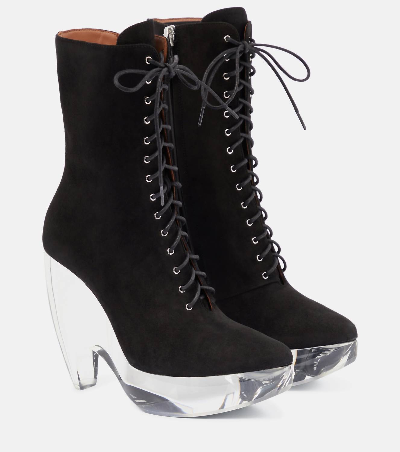 ee7dd75c-e054-4b7a-bec2-c09a1153fc75-upscale_15k-1500x1500-70 Alaia - Preloved Suede Lace Up Platform Plexi Sole Bootie - Image 1