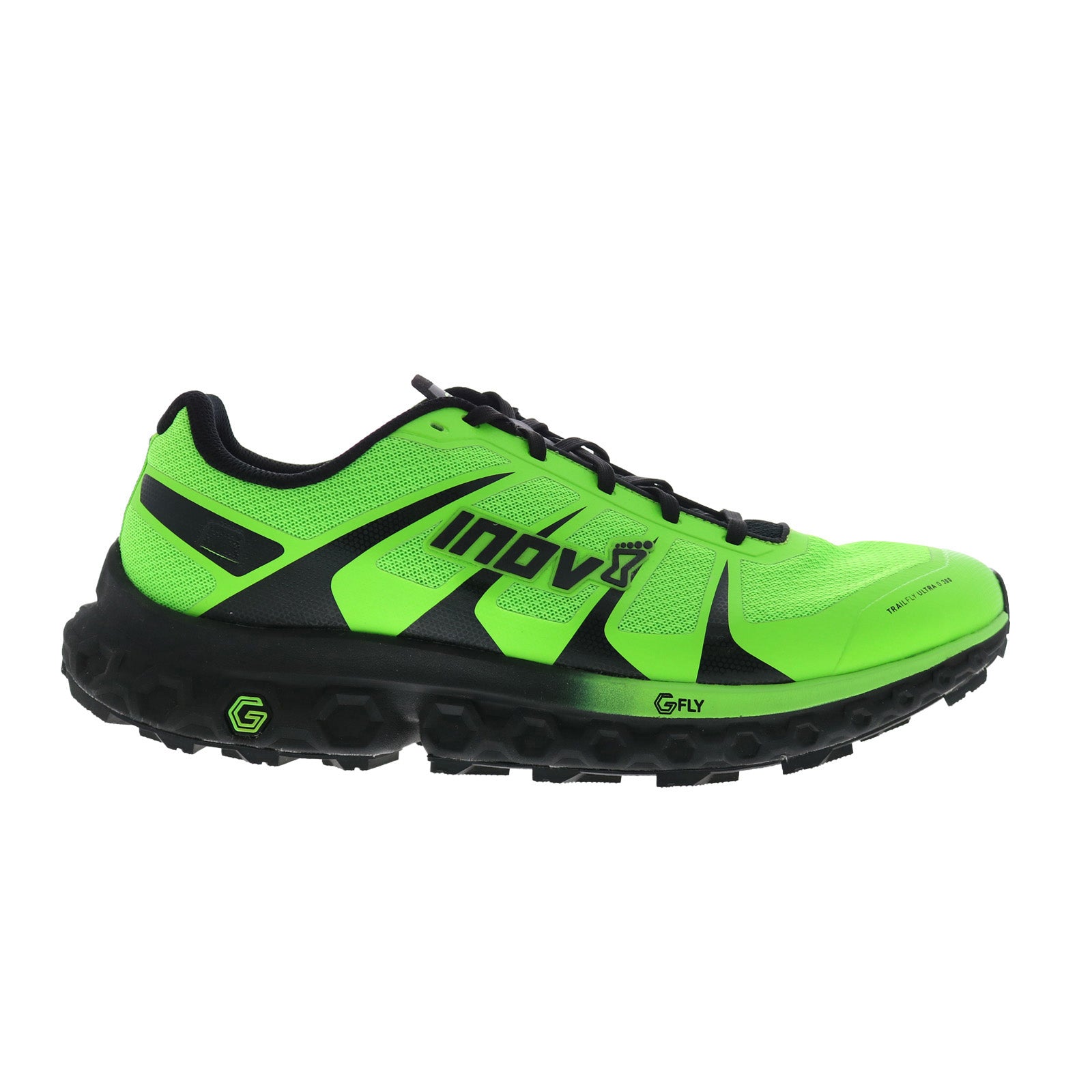 000977-gnbk_green_black_reshoot_01_b8307ad4-7de3-4534-b2f8-09892061b3f6 Inov-8 TrailFly Ultra G 300 Mens Green Mesh Athletic Hiking Shoes - Image 1