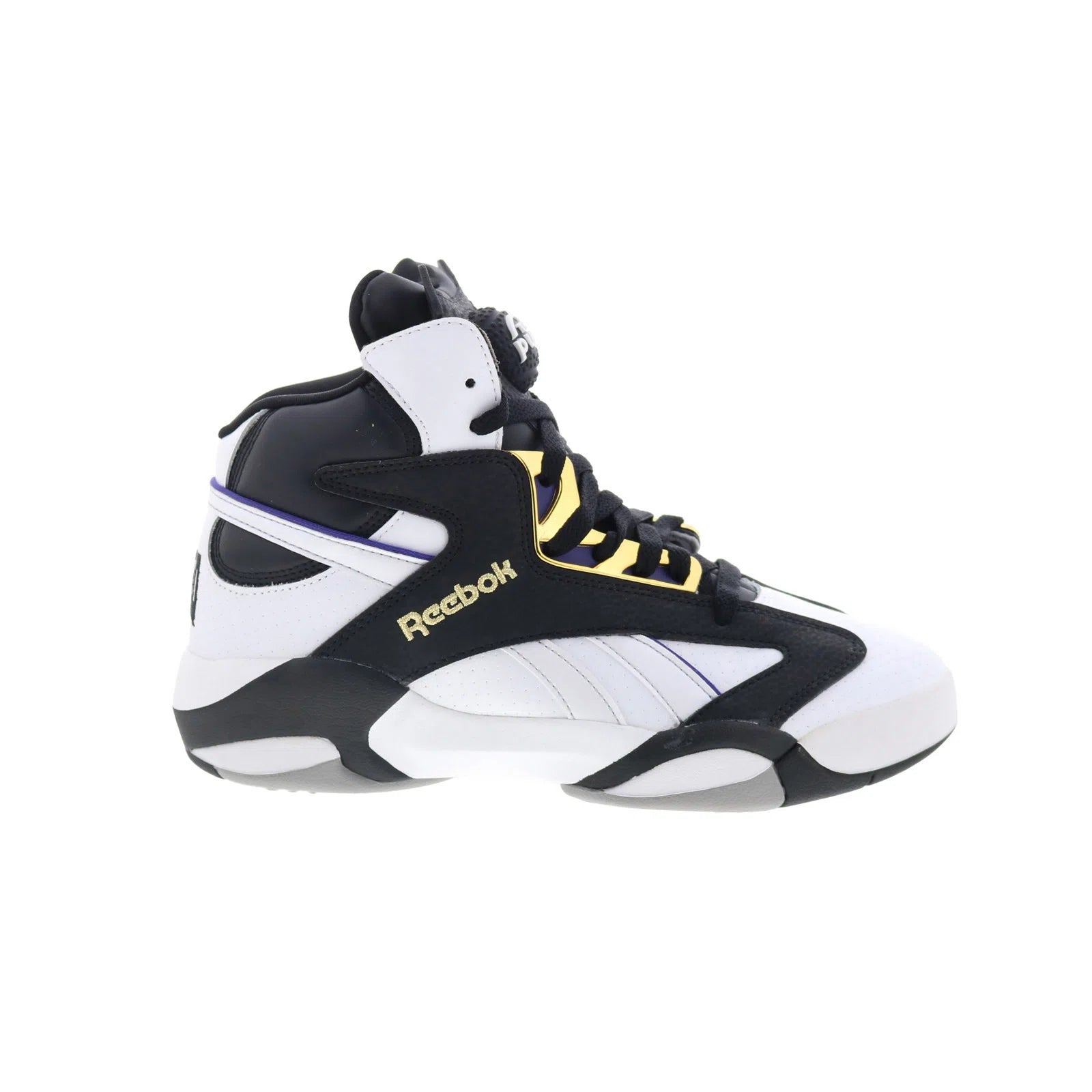 100032830_shaq_attaq_ftwwht_cblack_gold_reshoot_01 Reebok Shaq Attaq Mens White Leather Lace Up Athletic Basketball Shoes - Image 1
