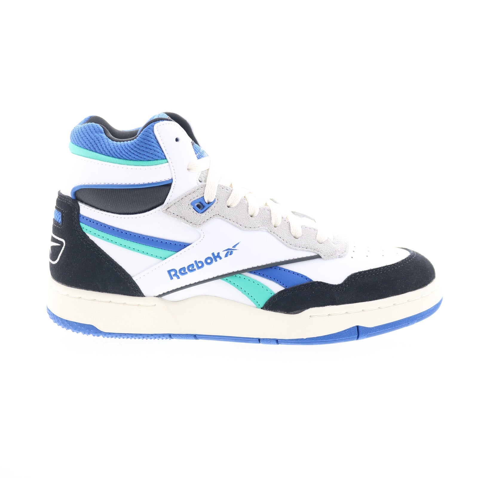 100201330_bb_4000_ii_mid_white_black_green_01_9252751a-a82c-44e2-9303-1c9bb81b44e4 Reebok BB 4000 II Mid Mens White Suede Lace Up Lifestyle Sneakers Shoes - Image 1