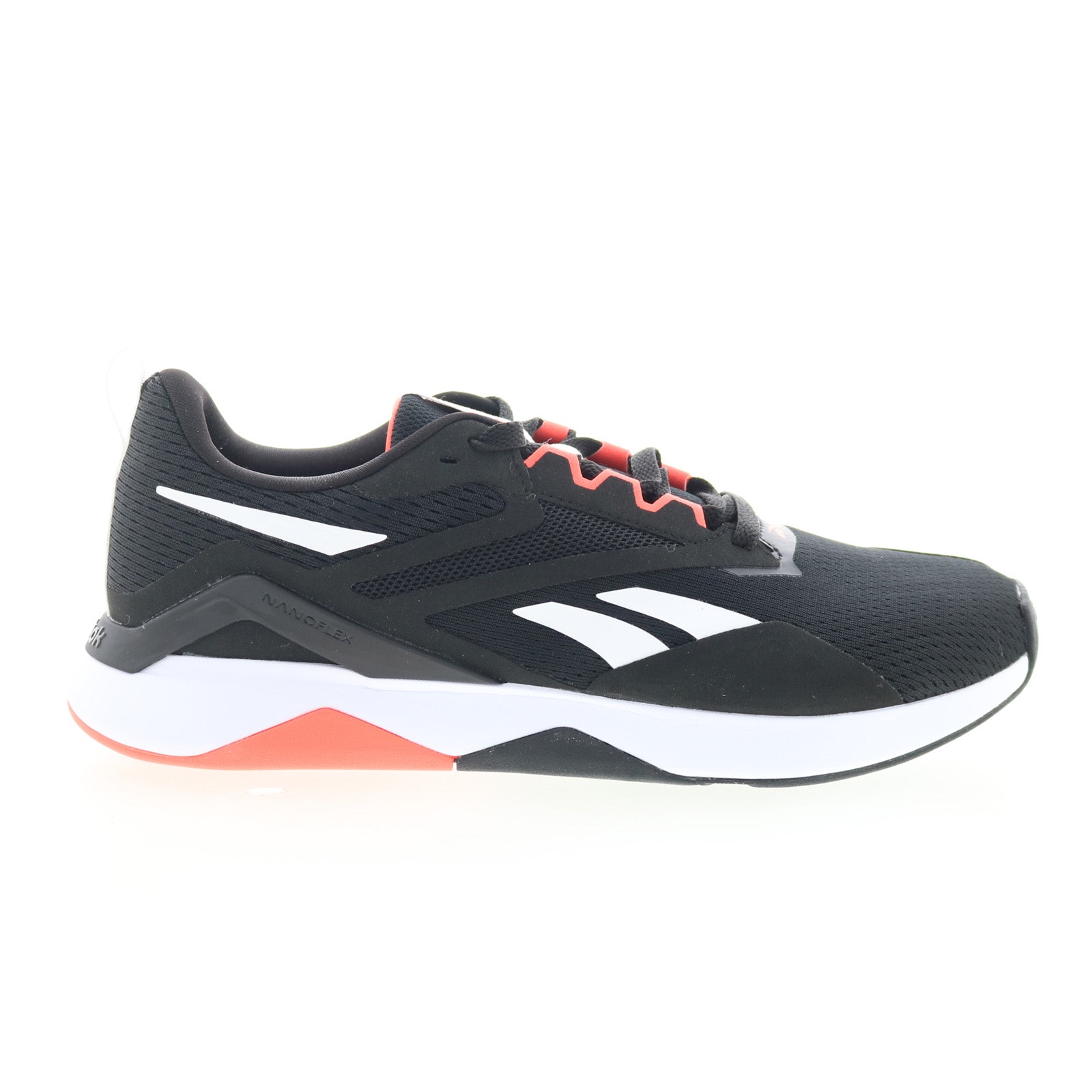 100202644_nanoflex_tr_2_cblack_ftwwht_orgf_01_fc574710-dfc7-4279-834f-749c9b4b19a4 Reebok Nanoflex TR 2 Mens Black Synthetic Athletic Cross Training Shoes - Image 1