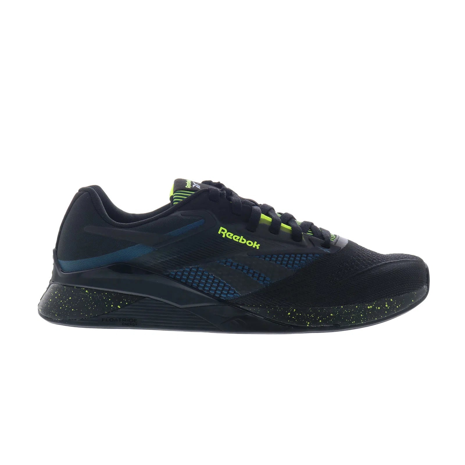 100204678_nano_x4_black_blue_lime_reshoot_01 Reebok Nano X4 Mens Black Mesh Lace Up Athletic Cross Training Shoes - Image 1