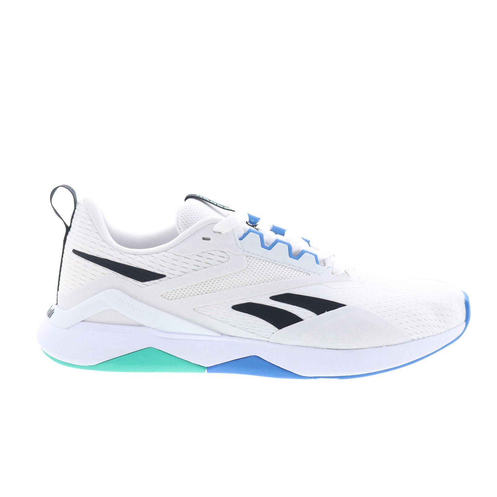 100205403_nanoflex_tr_2_white_black_green_reshoot_01 Reebok Nanoflex TR 2 Mens White Mesh Lace Up Athletic Cross Training Shoes - Image 1