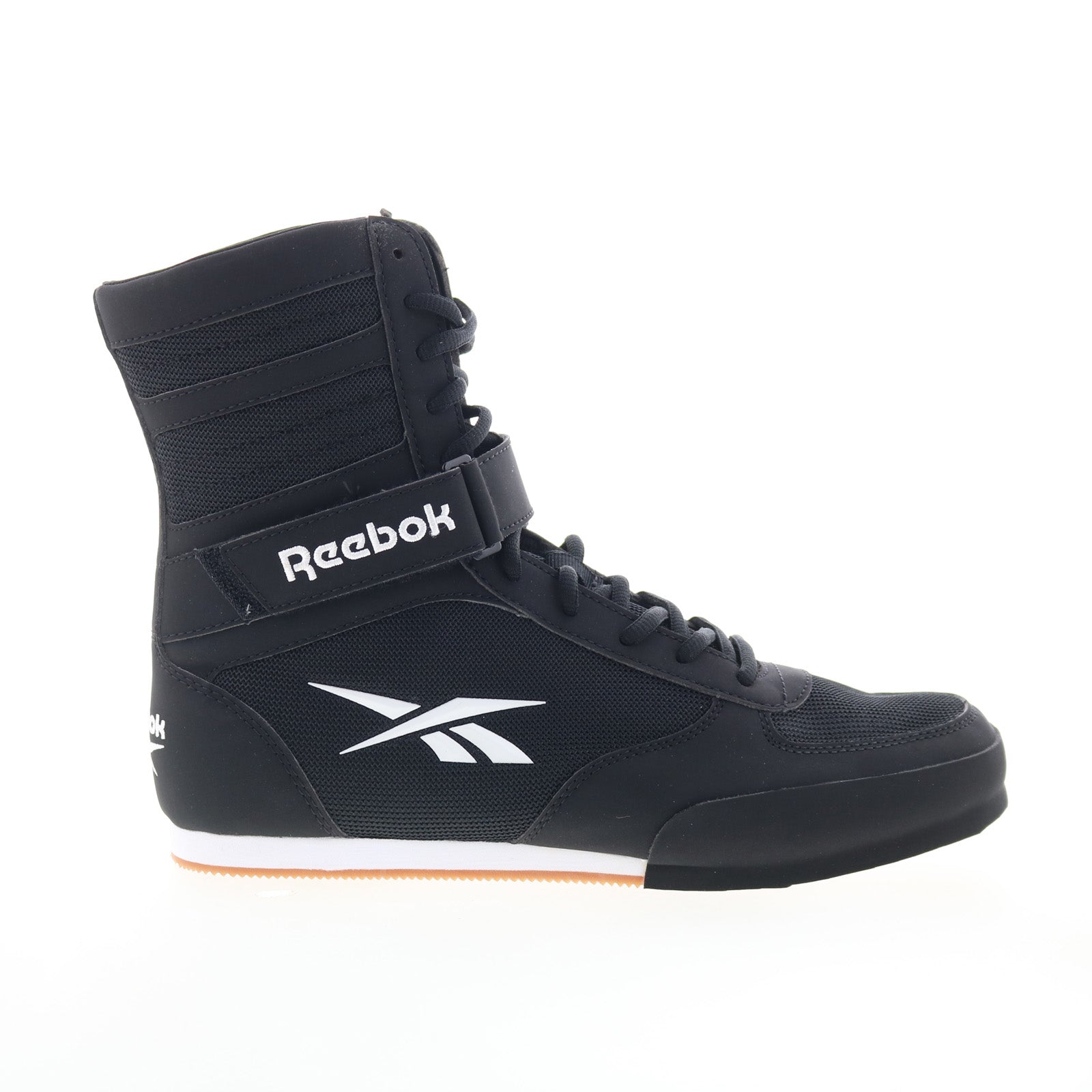 100220802_boxing_hi_black_white_01_70fb7fbe-5857-4a2f-aff1-bfb533ecbd1a Reebok Boxing HI Mens Black Mesh Lace Up Athletic Boxing Shoes - Image 1