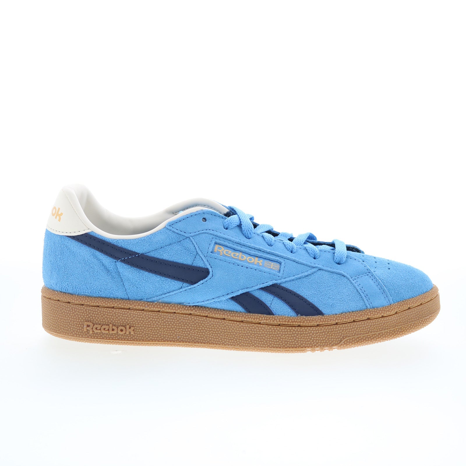 100221070_club_c_grounds_uk_blue_navy_gum_01_f3cb5d06-054c-451f-9076-540a1df37182 Reebok Club C Grounds UK Mens Blue Suede Lace Up Lifestyle Sneakers Shoes - Image 1