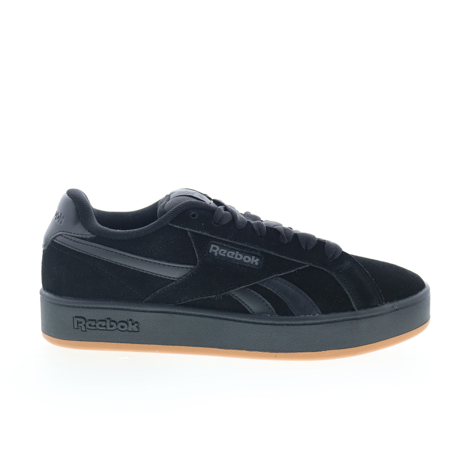 100224704_reebok_retro_mega_black_black_gum_01_b6bcb132-2925-473b-81ed-8bfd5153a34f Reebok Retro Mega Mens Black Suede Lace Up Lifestyle Sneakers Shoes - Image 1