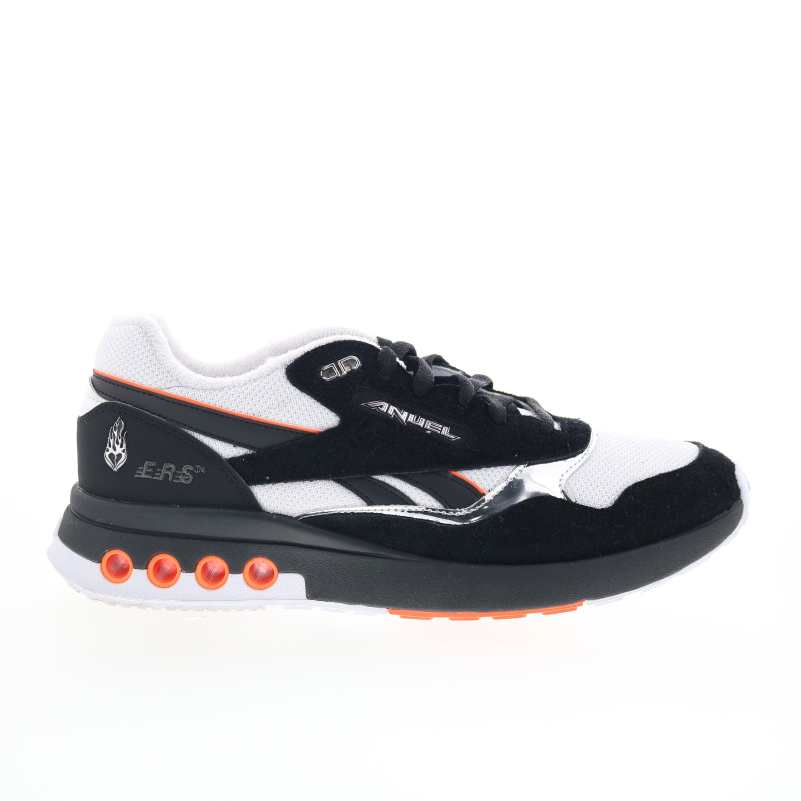100229711_ers_wold_black_white_chrome-img4_01_baabb81a-5109-4240-84bc-619b8ab2b5ce Reebok ERS World Anuel AA Mens Black Suede Lace Up Lifestyle Sneakers Shoes - Image 1