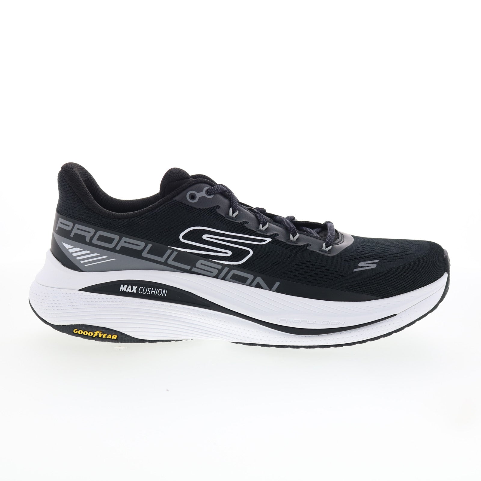 220509-bkw_max_cushioning_propulsion_black_white_01_324e200a-88f4-4f93-b0f2-78778d05a5d0 Skechers Max Cushioning Propulsion Mens Black Athletic Running Shoes - Image 1