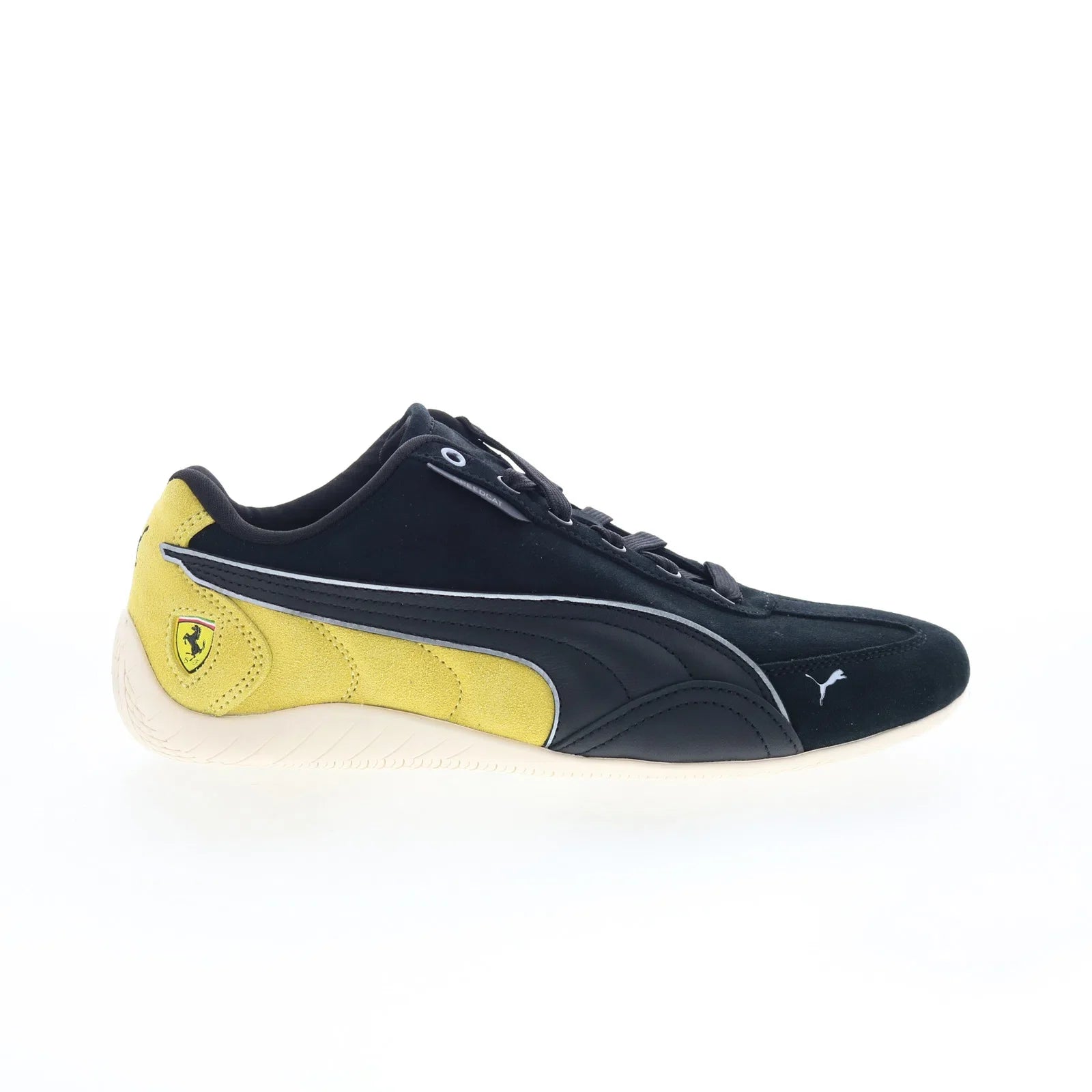 30912501_ferrari_speedcat_p_blk_speed_yellow_warm_wht_01_05113c4e-9c18-4a64-8a8a-e162d48baa33 Puma Scuderia Ferrari Speedcat Mens Black Suede Motorsport Sneakers Shoes - Image 1