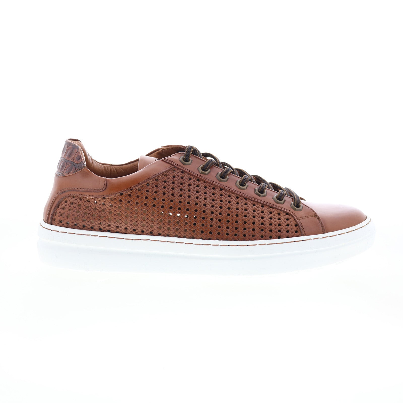 65-202-cgn_vento_burnished_calf_snkr_cognac_01_52193578-e7fb-4ed8-b2df-93d6f1f52993 Zelli Italia Vento Calfskin Embossed Crocodile Mens Brown Sneakers Shoes - Image 1