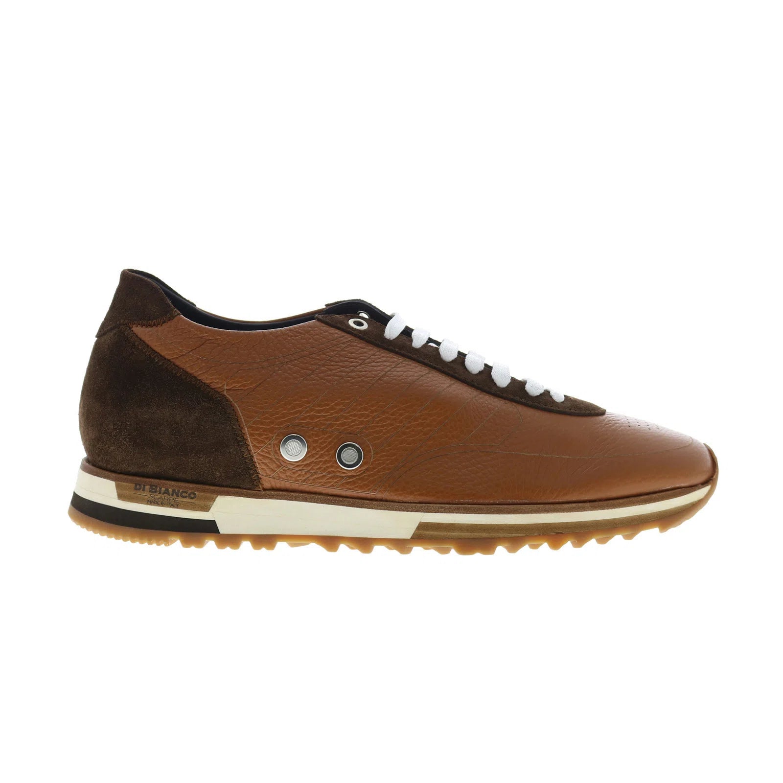 daytona_cervo_bandy_reshoot_01 Di Bianco Daytona Cervo Mens Brown Leather Lace Up Lifestyle Sneakers Shoes - Image 1