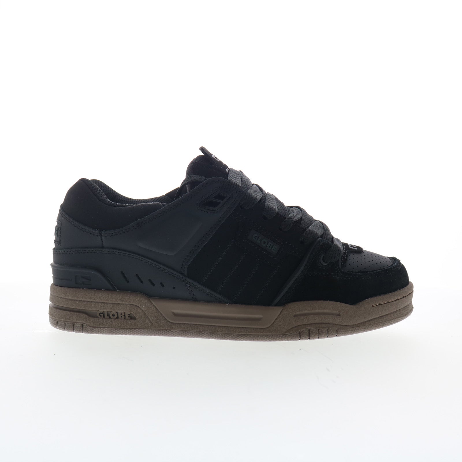 gbfus_fusion_black_tobacco_gum_01_6dc126d0-13d1-4ad4-8772-176786a1965b Globe Fusion GBFUS Mens Black Nubuck Lace Up Skate Inspired Sneakers Shoes - Image 1