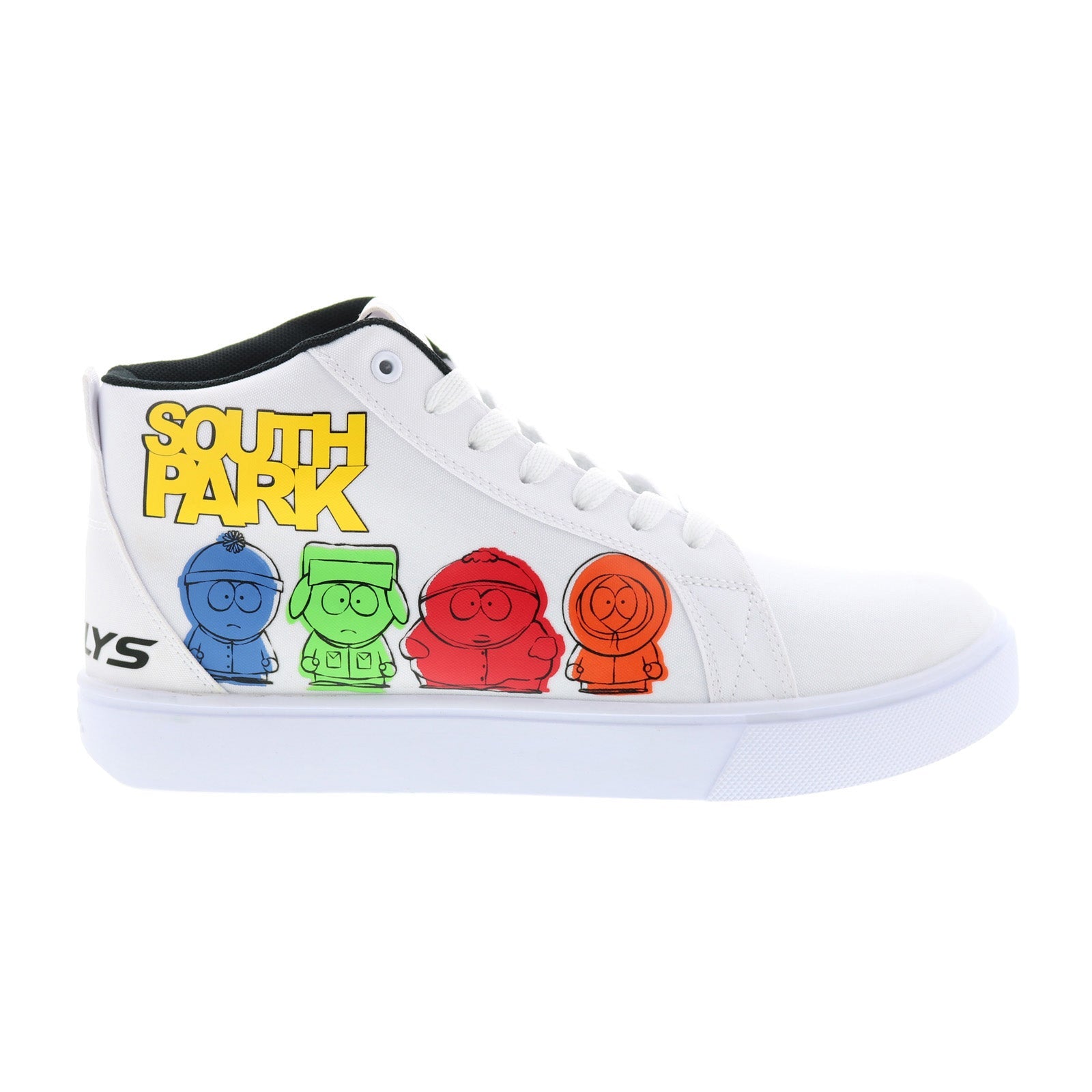hes10670m_racer_mid_southpark_white_black_yellow_reshoot_01_126f2c60-6a04-4d40-9324-0bea354d4850 Heelys Racer Mid Southpark Mens White Canvas Lifestyle Sneakers Shoes - Image 1