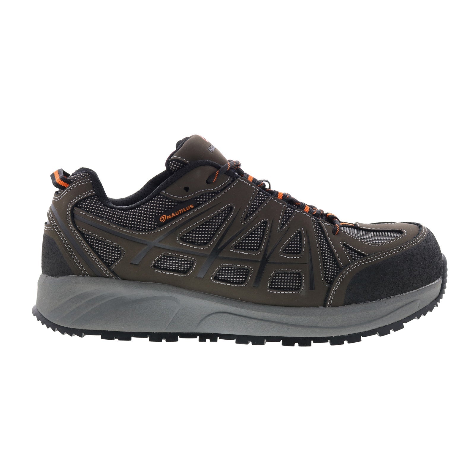 n2502_composite_safety_toe_grey_orange_reshoot_01_c44bf37d-942f-4455-bea5-7612150cec72 Nautilus Surge Composite Toe Electrical Hazard Mens Gray Athletic Work Shoes - Image 1