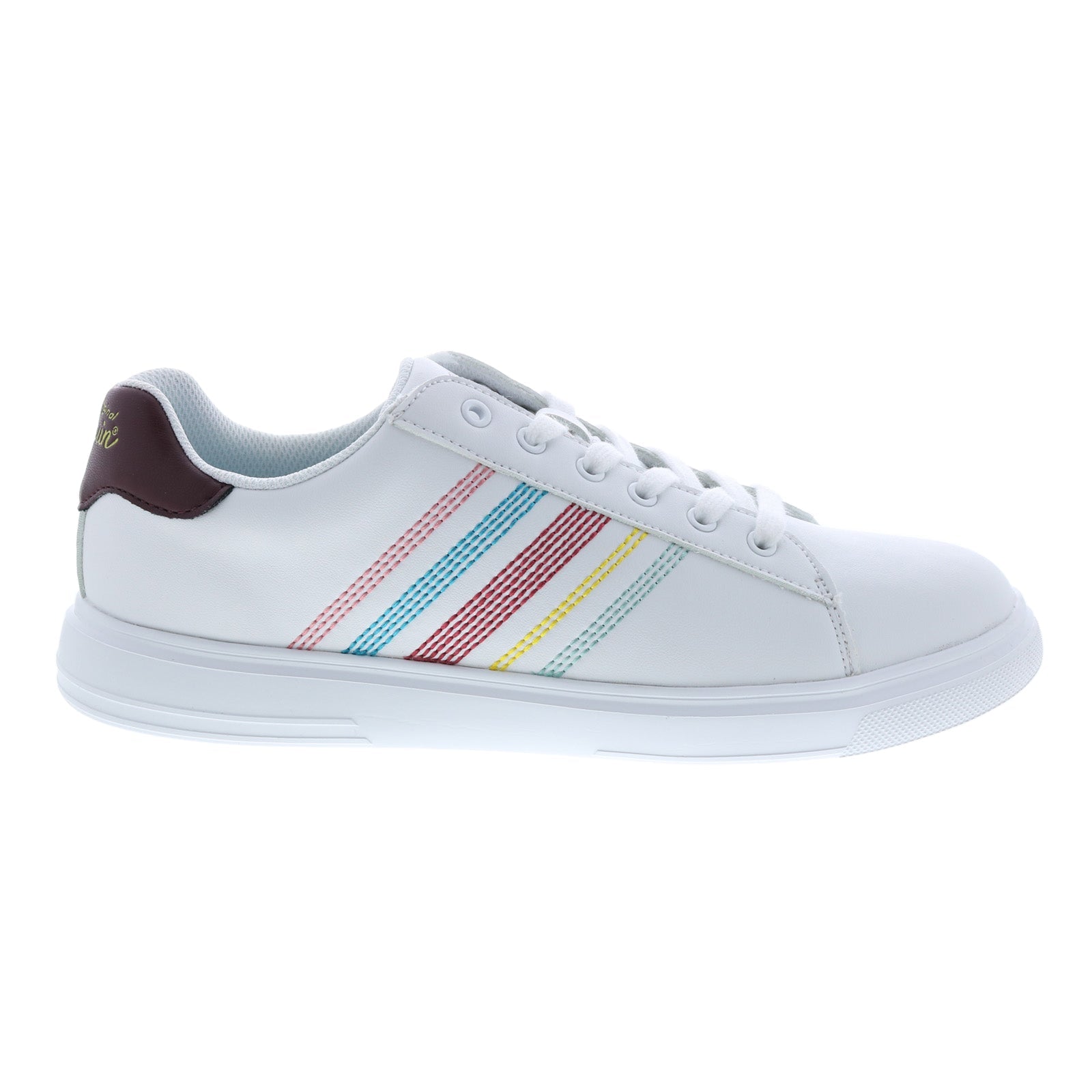 pgs22006-wtpl_bryant_band_stripe_white_plum_01 Original Penguin Bryant Band Stripe PGS22006 Mens White Lifestyle Sneakers Shoes - Image 1