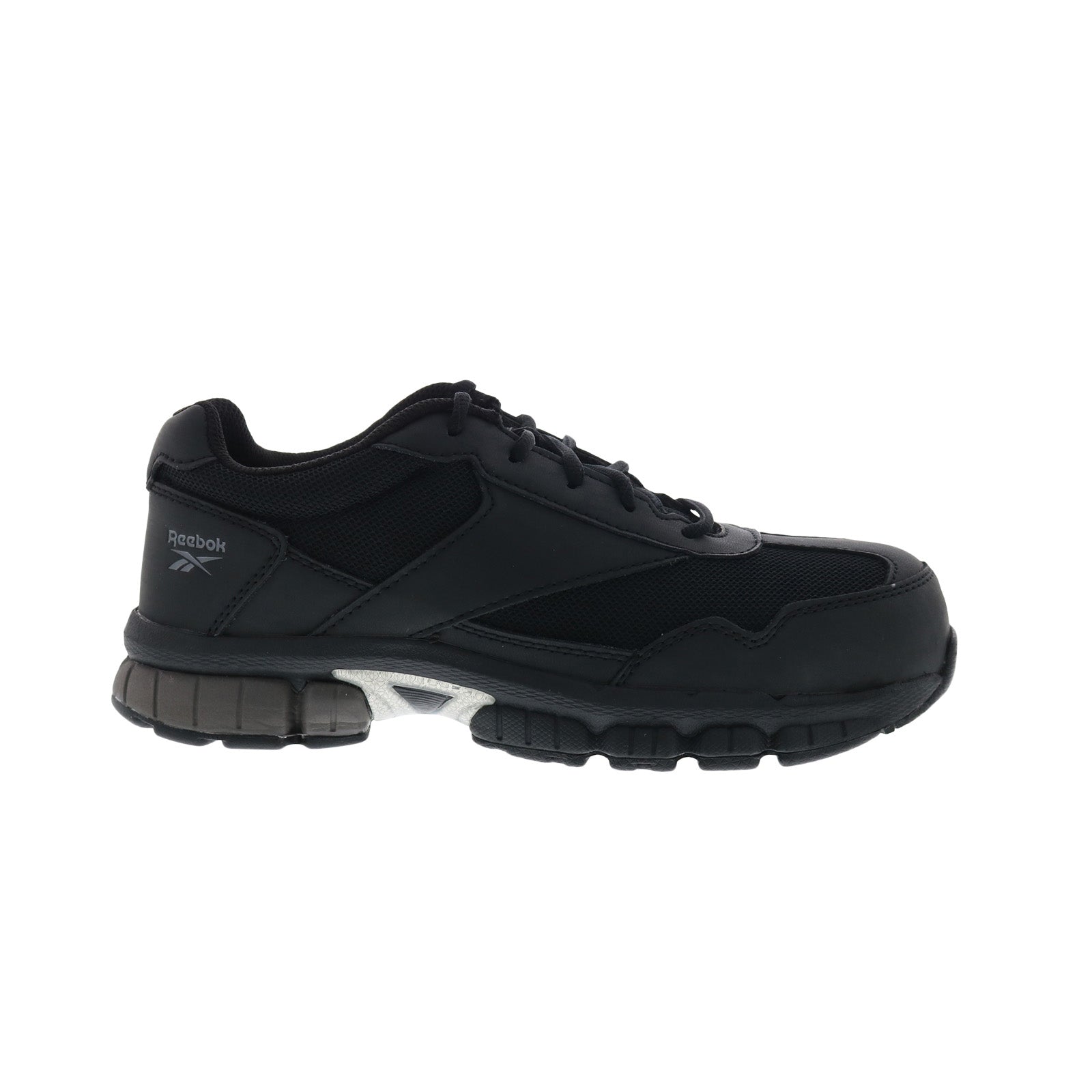 rb4895_black_silver_reshoot_01 Reebok Work Ketia RB4895 Mens Black Wide Leather Athletic Work Shoes - Image 1