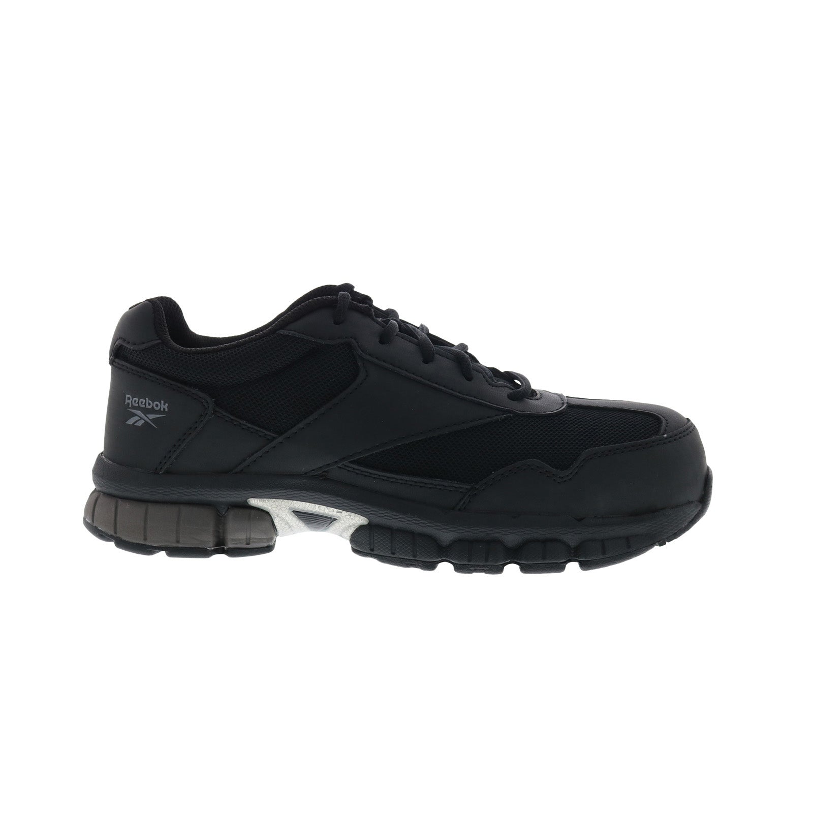 rb4895_black_silver_reshoot_01_a2dfee3e-9caf-456d-ba92-0995b309b60c Reebok Work Ketia RB4895 Mens Black Leather Lace Up Athletic Work Shoes - Image 1