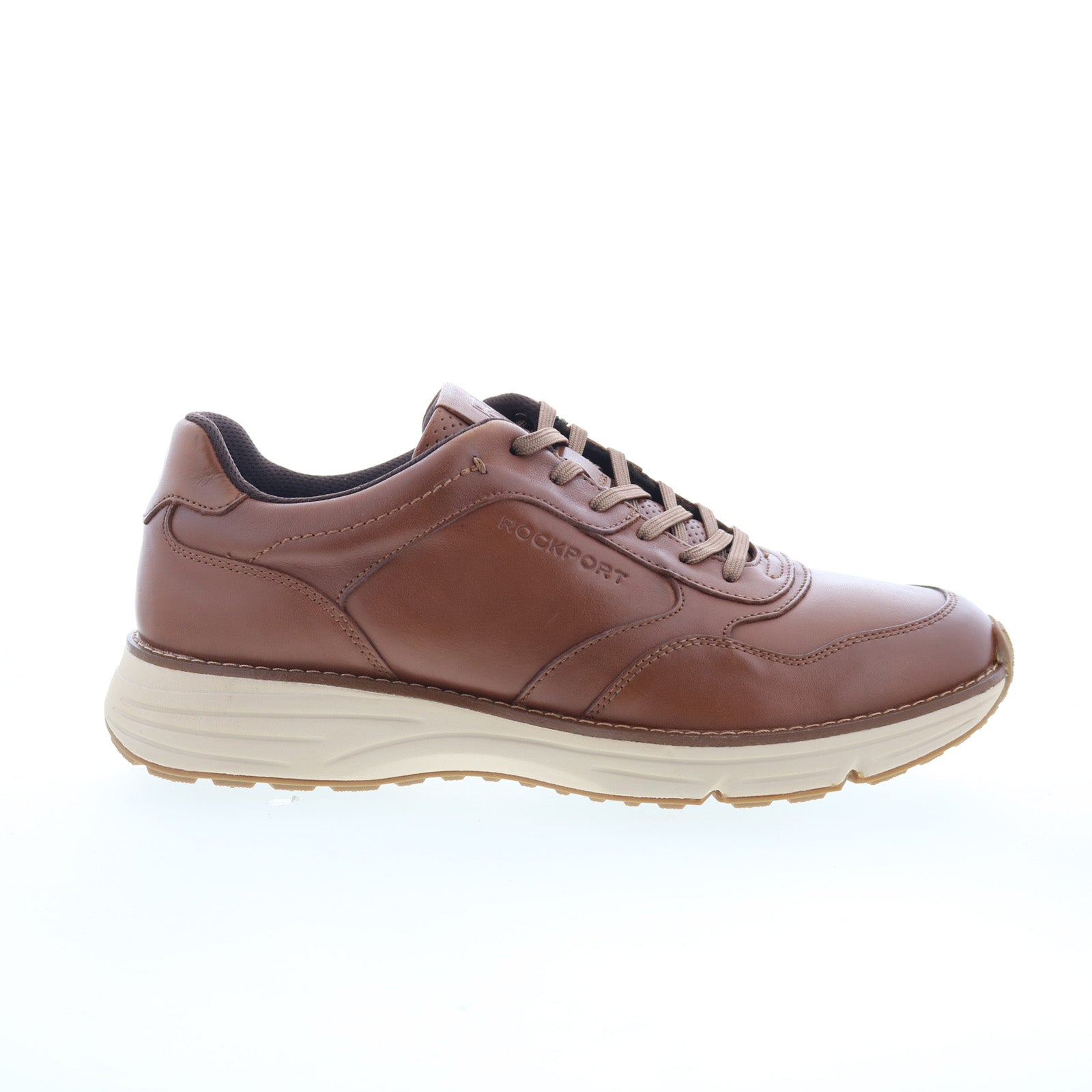 rmweston_dark_brown_01_b22fb3dd-ab9e-4e58-9a94-c8fd7ddf5184 Rockport Weston Mens Brown Wide Leather Lace Up Lifestyle Sneakers Shoes - Image 1