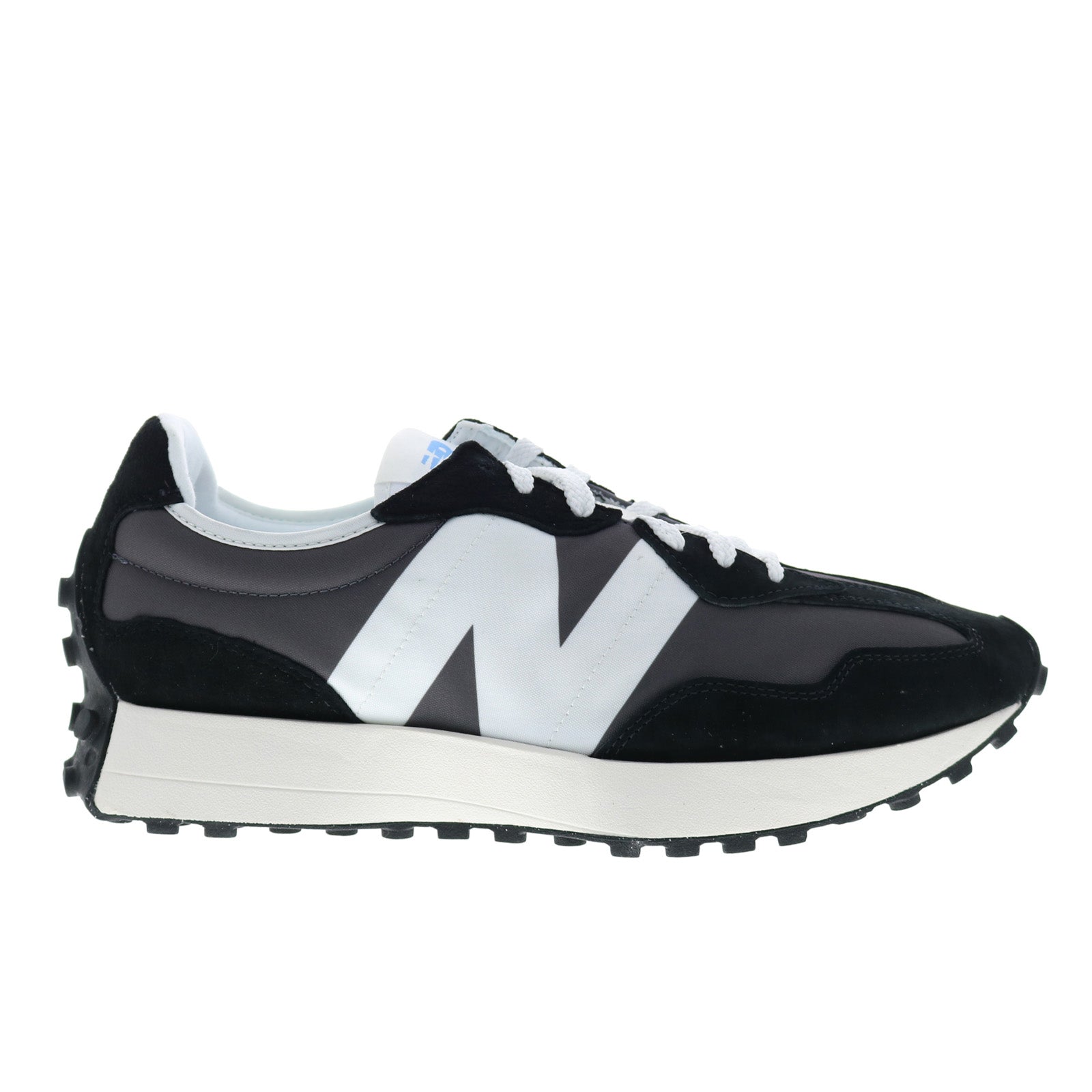 u327lc_327_black_grey_reshoot_01 New Balance 327 U327LC Mens Black Suede Lace Up Lifestyle Sneakers Shoes - Image 1